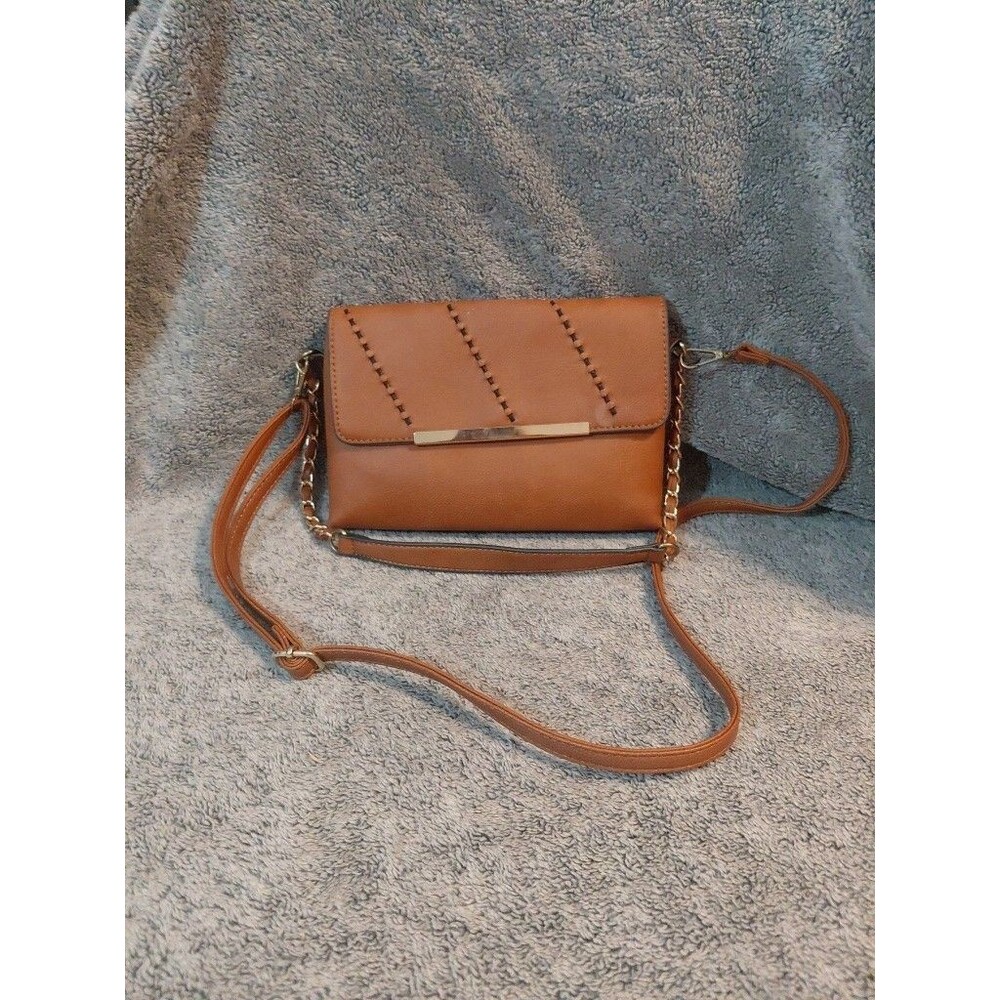 Sam & Hadley Shoulder Purse With Adjustable Strap Brown Leather And Gold Plated